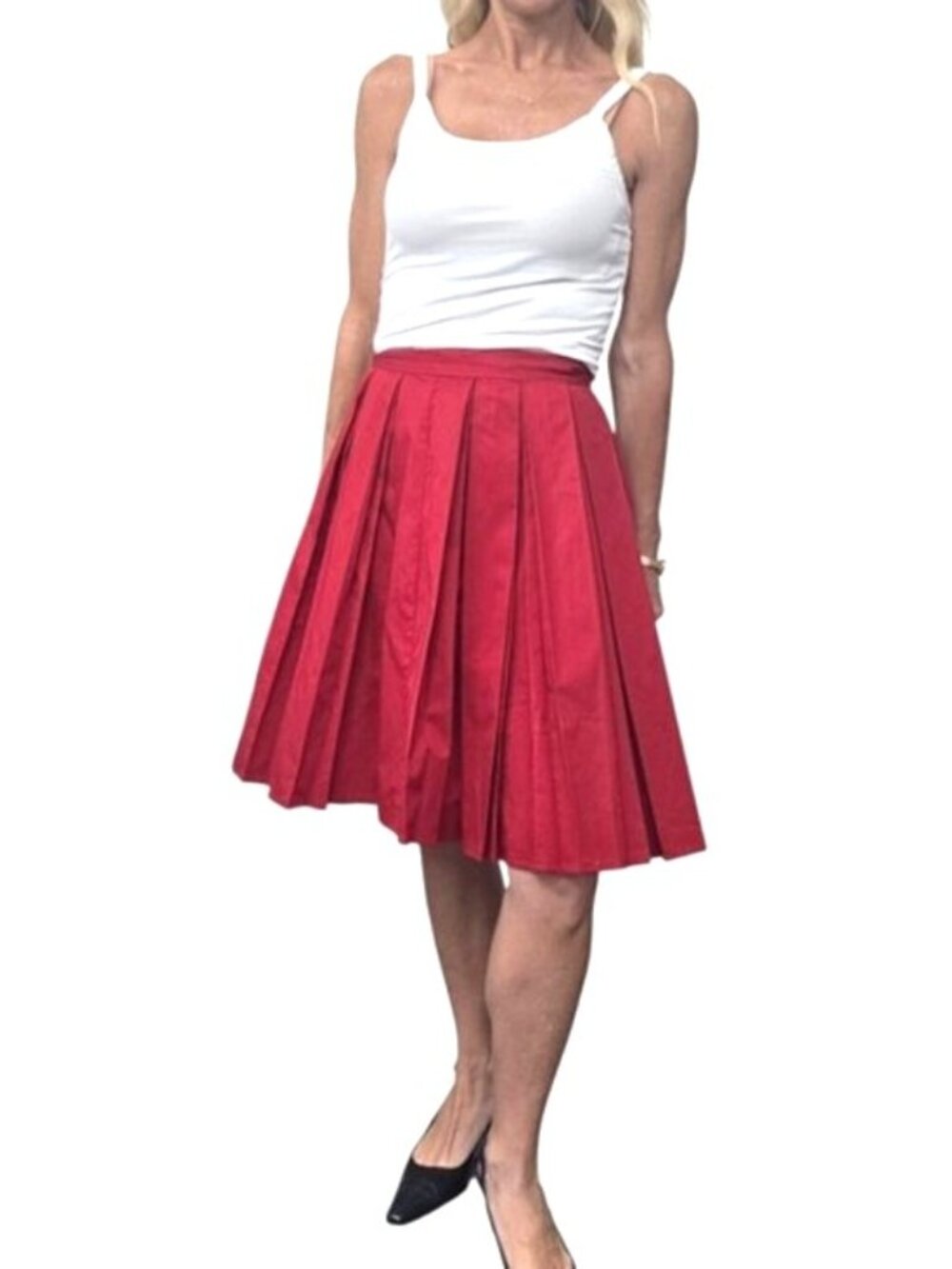 Vintage J Peterman Red Cotton Pleated Full Skirt Size 2